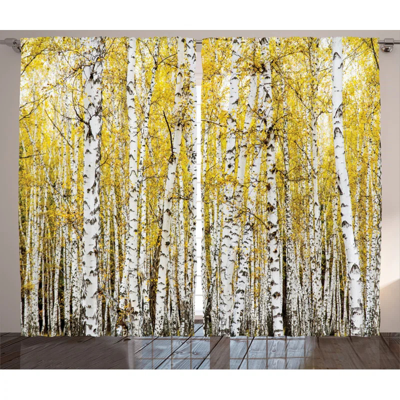 Ambesonne Forest Floral Semi-Sheer Rod Pocket Curtain Panels (Set of 2)
