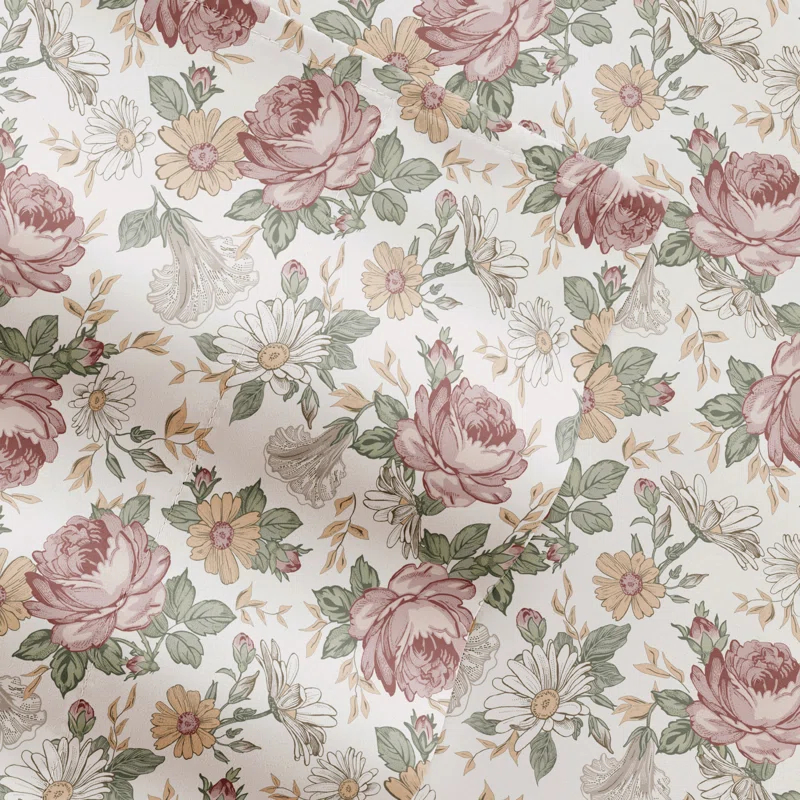 4 Piece Sheet Set Patterned Microfiber Ultra Soft Bedding in Floral Dream