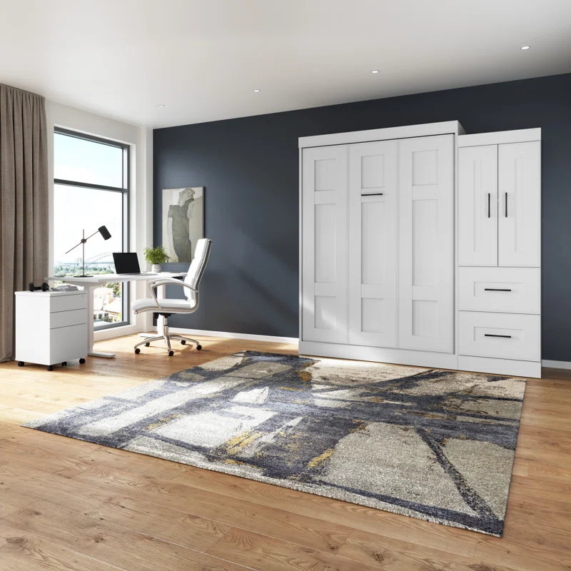 Bestar Edge Murphy Storage Bed and Shelving with Doors and Drawers