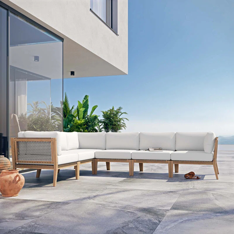 Modway Clearwater Outdoor Patio Teak Wood 6-Piece Sectional Sofa