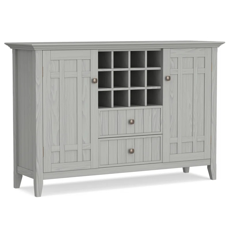 Simpli Home Bedford 54"W Solid Wood Sideboard Buffet and Wine Rack, 2 Drawers, and 2 Cabinets