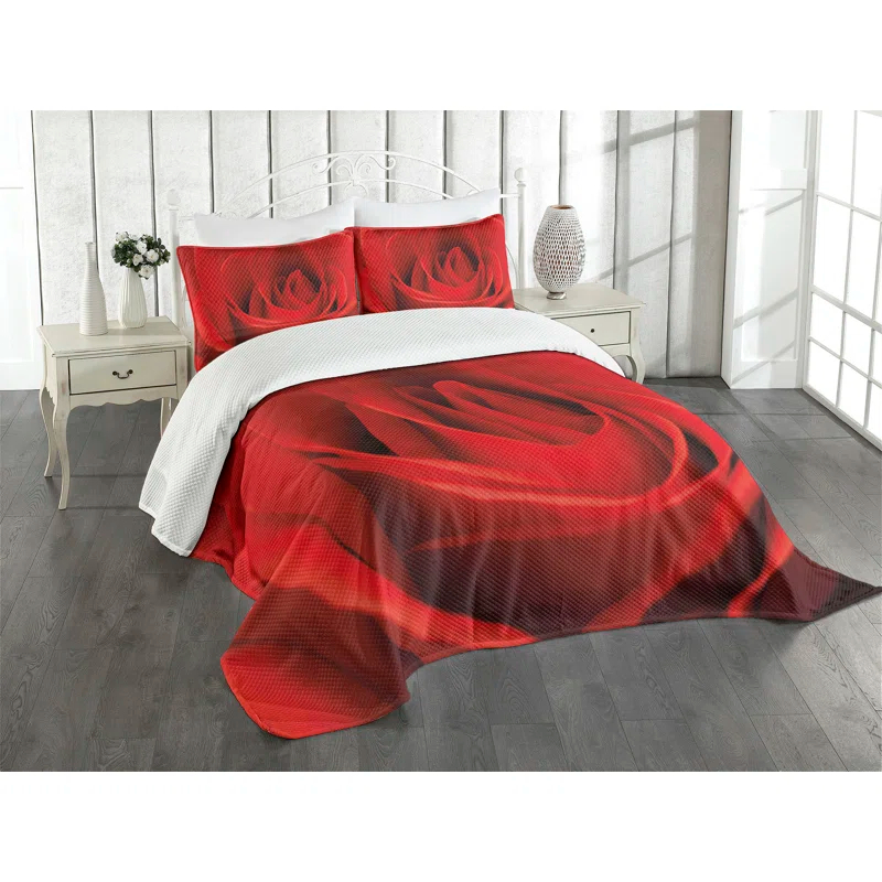 Ambesonne Rose Bedspread Natural Beauty Red Blossom Vermilion