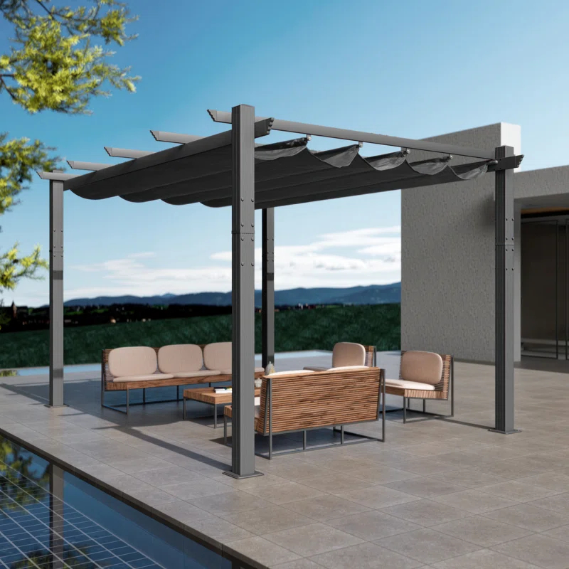 Kozyard Atlantics Outdoor Retractable Pergola with Sun Shade Canopy 10' x 13'