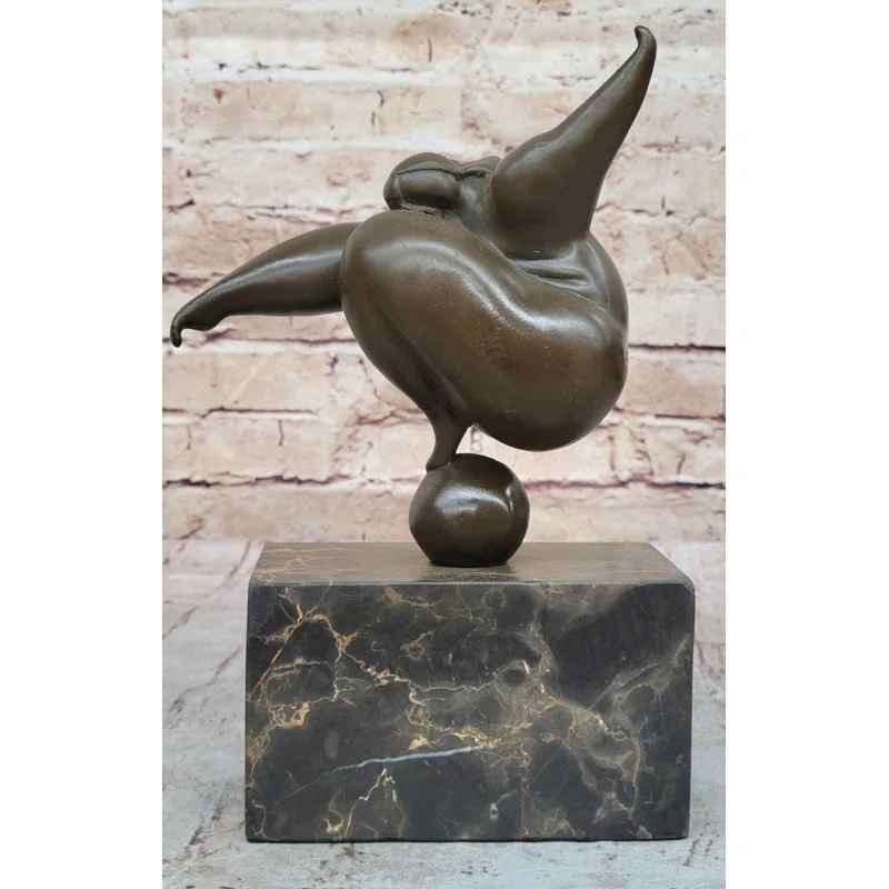 Williston Forge Curvy Woman Abstract Modern Art Bronze Statue Sculpture Girl Balancing 10 Inches X 7 Inches