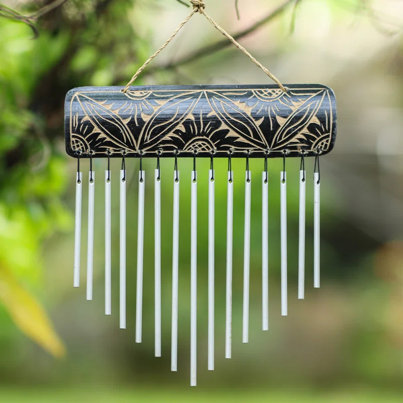 Arlmont & Co. Weather Resistant Bamboo Abstract Wind Chime