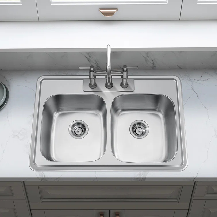 KDK HOME Stainless Steel 33" L x 22" W Drop In/Top Mount Kitchen Sink Double Bowl Stainless Steel Sink KH-3322T