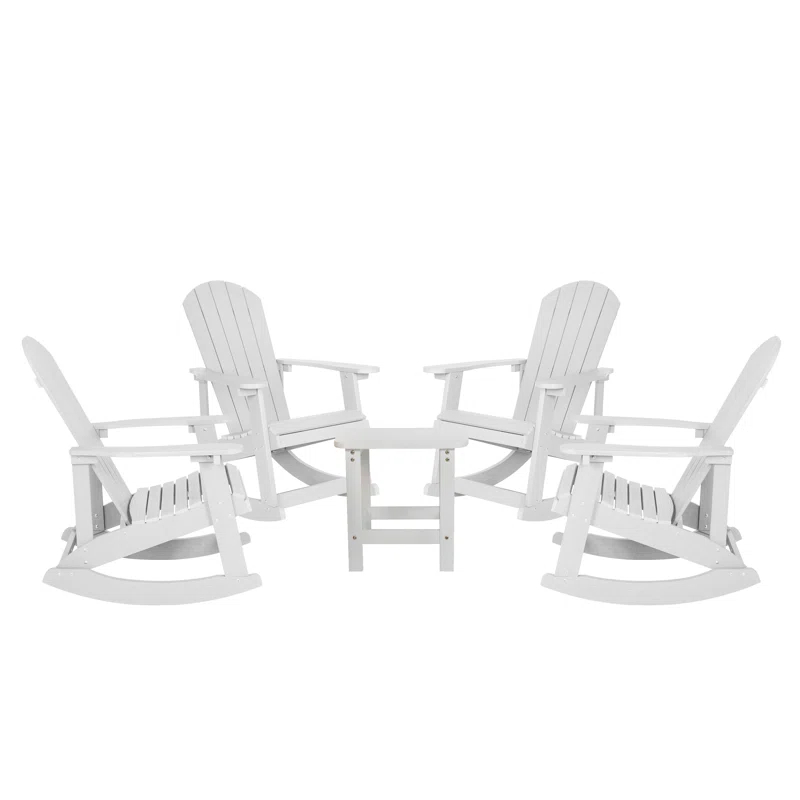 Beachcrest Home™ Longmire Set of 4 Poly Resin Adirondack Rocking Chairs with 1 Side Table