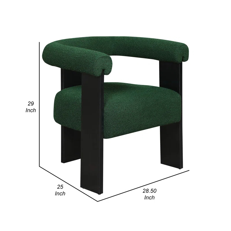 Benjara Cara Accent Chair, Curve Back, Boucle Fabric With Black Wood Legs