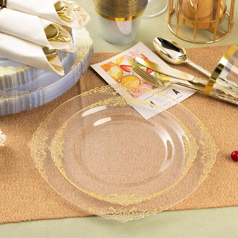 Rosdorf Park Plastic Plates,Disposable,Party,Thanksgiving,350PCS,100 Rim Plates,50 ware,50Napkins