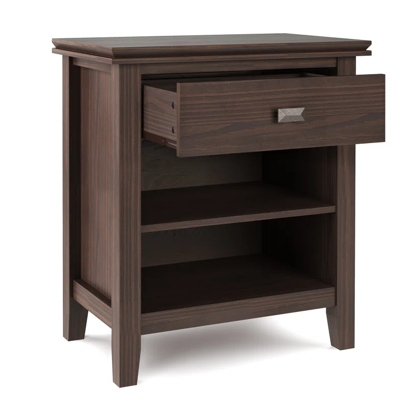Simpli Home Artisan 24"W Solid Wood Nightstand with Drawer and Shelves