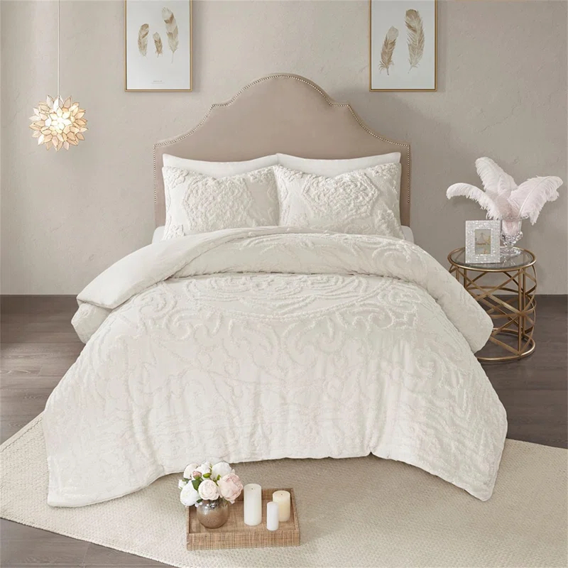 Laetitia Tufted Chenille Cotton 3 Piece Medallion Duvet Cover Set