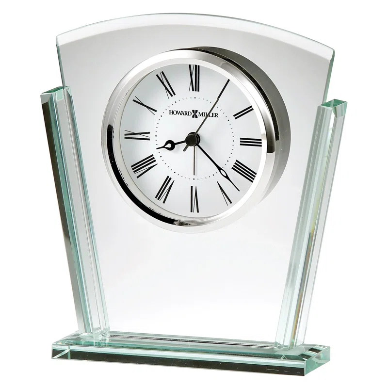Howard Miller® Granby Modern & Contemporary Roman Numeral Glass Quartz Movement / Crystal Tabletop Clock with Alarm in Polished Silver/White/Black