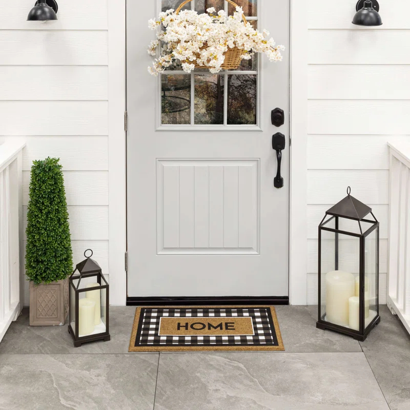 Fall Welcome Home Black/White Geometric Weather Resistant Door Mat