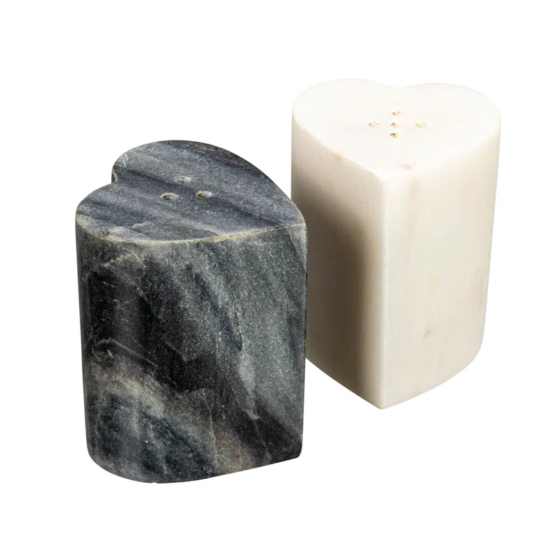 Creative Co-Op Heart-Shaped Marble Salt And Pepper Shakers