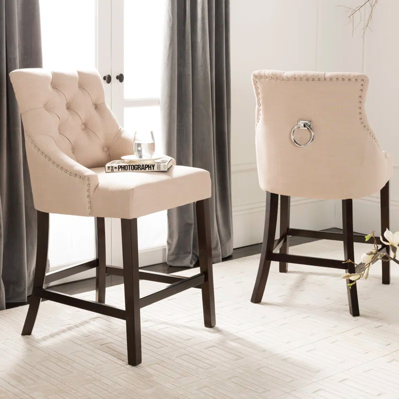 Rosdorf Park Balyon Upholstered Counter Stool with Solid Wood Frame (Set of 2)