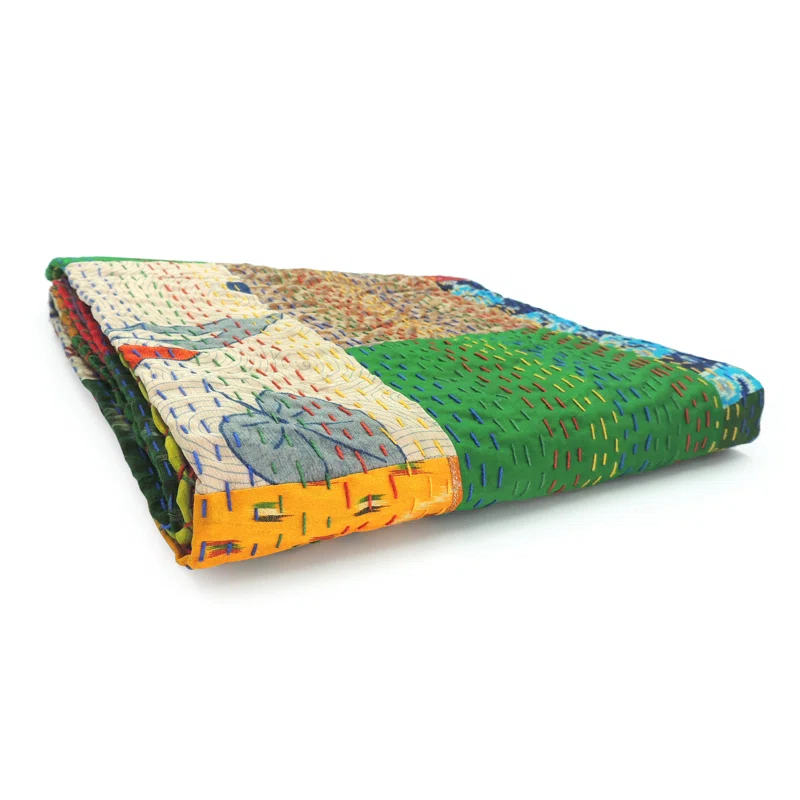 Rajani Home Handmade Kantha Silk Blend Throw Blanket