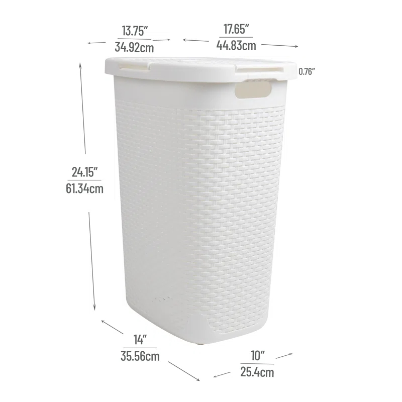 Mind Reader Mind Reader 60L Slim Laundry Hamper, Clothes Basket, Lid, Wicker Style, Plastic, 17.65"L x 13.75"W x 24.15"H, 2-Pack