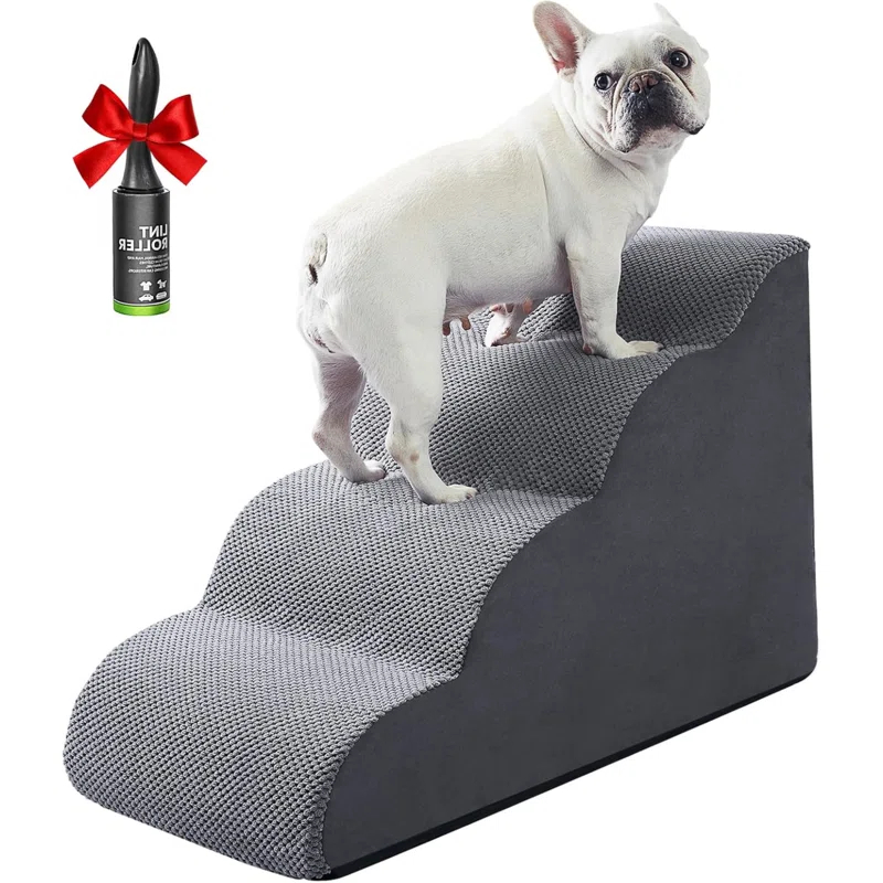 Tucker Murphy Pet™ Dog Stairs Ramps To High Beds And Couch Up To 24'', Dog Step For Small Large Dog With High-Density Foam, 4-Step Pet Stairs With Non-Slip Bottom For Puppy And Cat, Gifts Lint Roller For Dogs