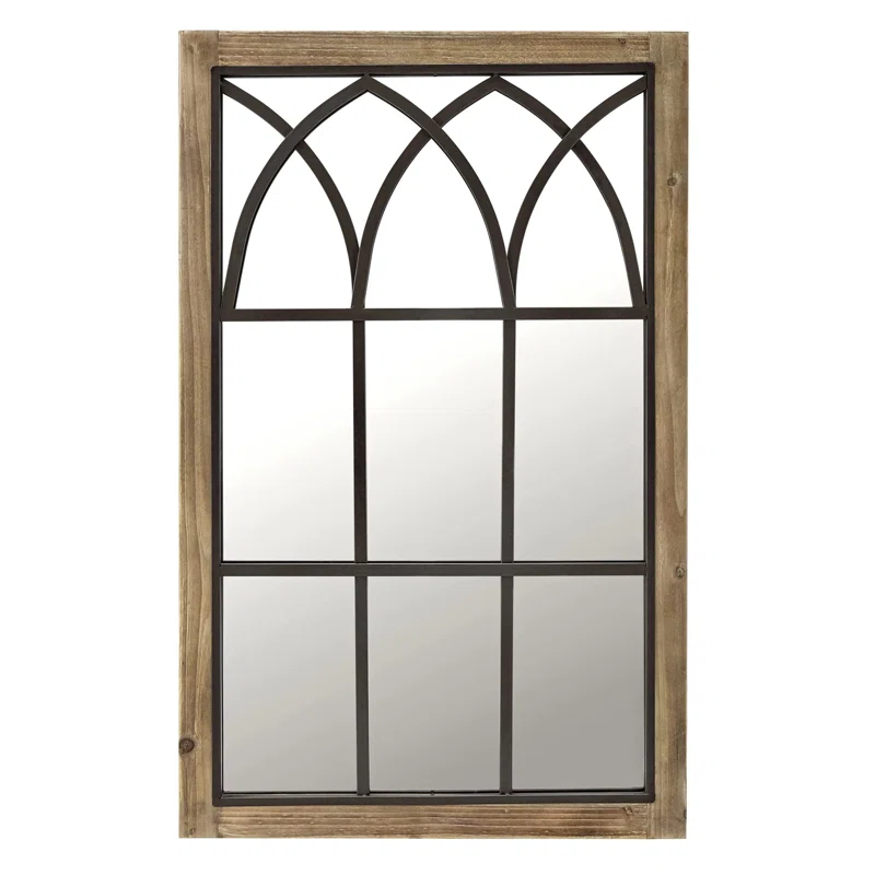 August Grove® Arched Window Wall Mount Mirror, 37.5"h X 24"w, Brown