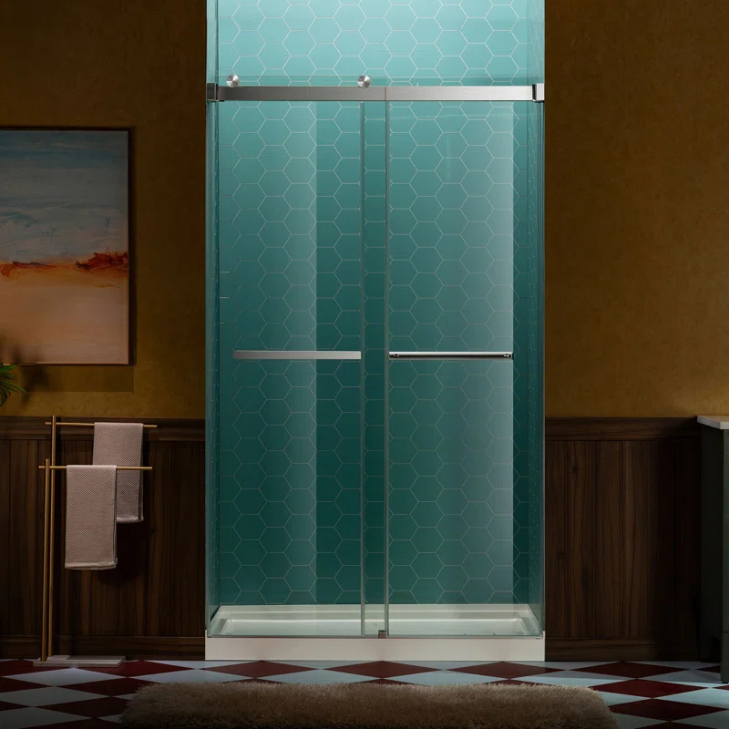 WoodBridge 44-48" W x 80" H Double Sliding Semi- Frameless Shower Door with 5/16"(8mm) Clear Tempered Glass SURFK-4880--BN