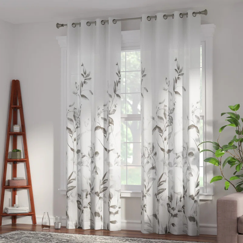 Madison Park Cecily Floral Printed Burnout Sheer Grommet Single Curtain Panel
