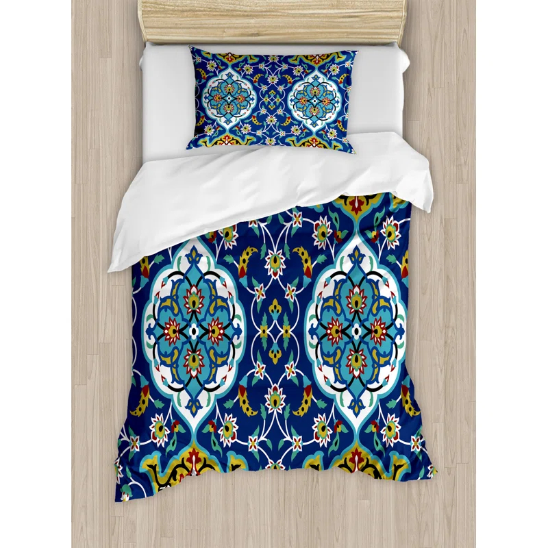 Ambesonne Moroccan Eclectic Floral Duvet Cover Set