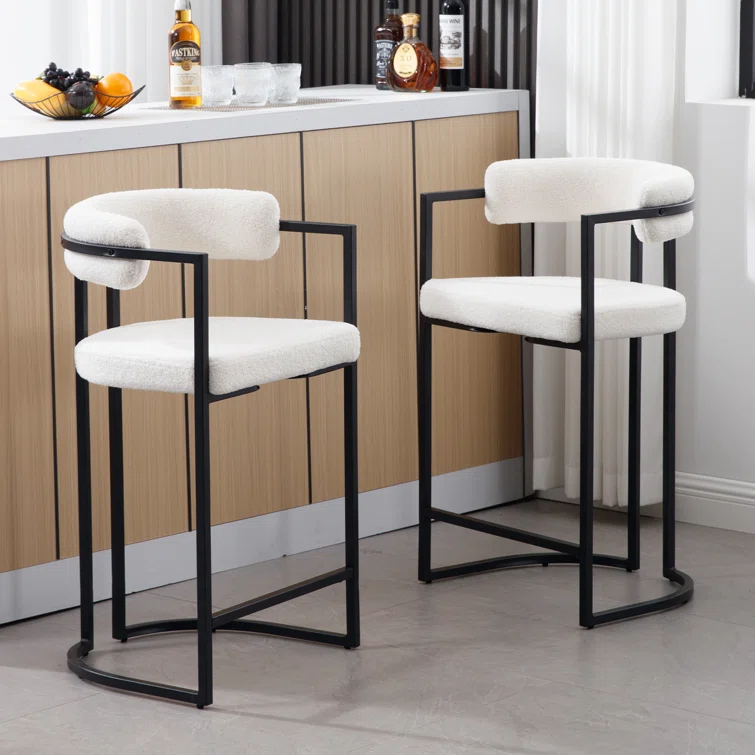 Ivy Bronx Modern Upholstered Hollow Bar Stool With Armrests And Footrests, Barrel High Stools (Set of 2)