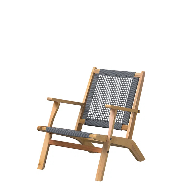 Balkene Home Patio Sense Vega Natural Stain Chair ,Acacia Wood Construction ,Woven Web Seat- Navy Blue Cording