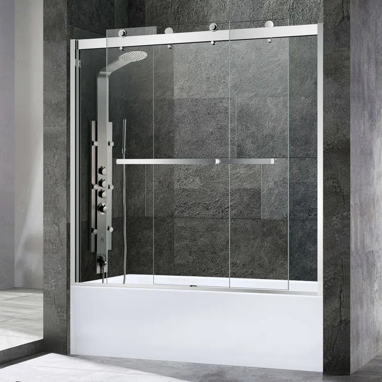 WoodBridge 56-60X62" Double Sliding Tub Door with 3/8" Thickened Upgrade Tempered Glass | Stainless Steel Hardware | Safe, Explosion-Resistant, Clear & Stylish, Sturdy & Durable  SDD6062-B