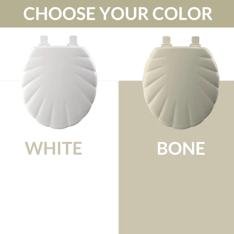 Shell Sculptured Wood Toilet Seat, Easily Removes for Cleaning, Hinges Never Loosen, Round