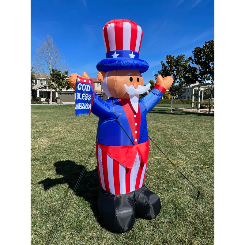 6 Foot Tall Lighted Patriotic Independence Day 4th of July Inflatable Uncle Sam with Flag Indoor / Outdoor Blow Up Holiday Yard Decoration