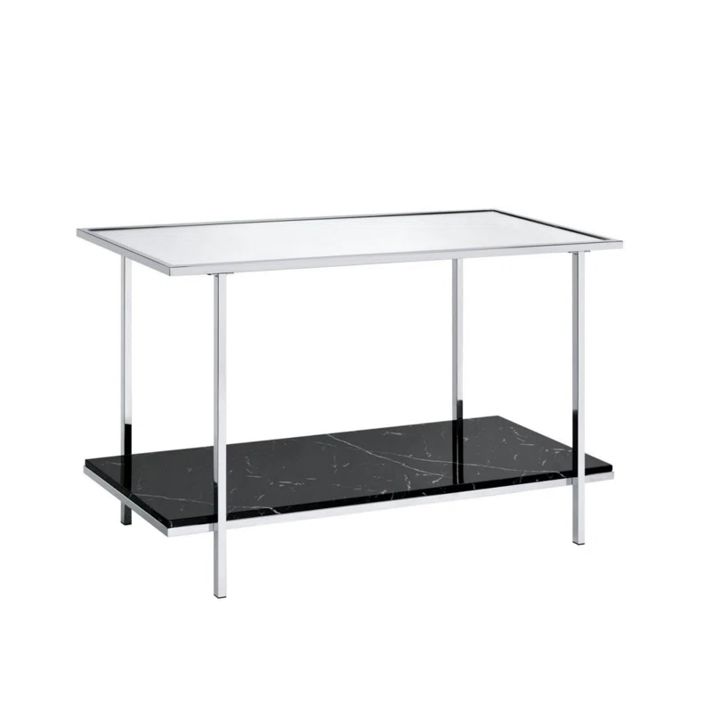Ivy Bronx Angwin Mirrored Faux Marble & Chrome Console Table | Wayfair
