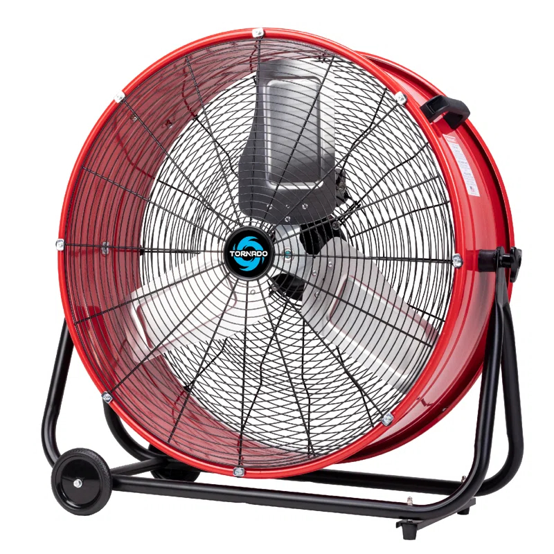 Tornado Fans Tornado 24 Inch High Velocity Heavy Duty Tilt Metal Drum Fan Wide Version Red Commercial, Industrial Use 3 Speed 8800 CFM 8 FT Cord UL Safety Listed