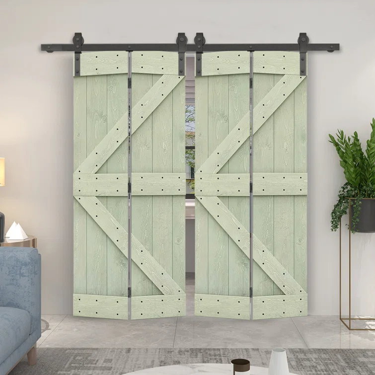 Calhome 84'' Solid Wood Paneled Painted with Installation Hardware Kit Barn Door