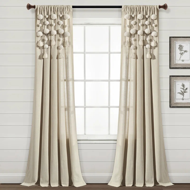 Lush Decor Tassel Window Solid Cotton Blend Semi-Sheer Rod Pocket Single Curtain Panel