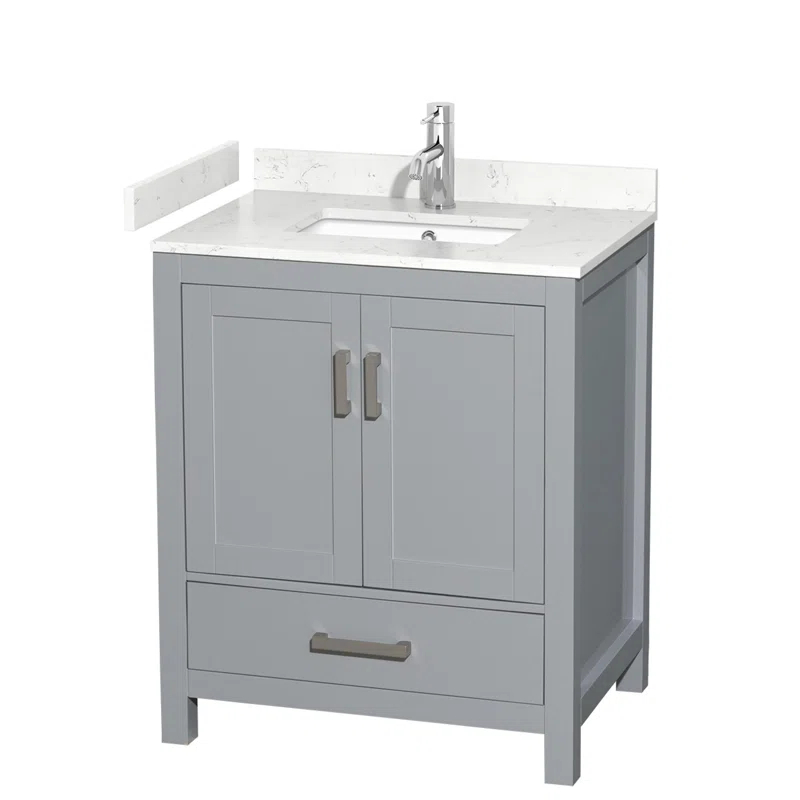 Wyndham Collection Sheffield 30" Freestanding Single Bathroom Vanity with Cultured Marble Top