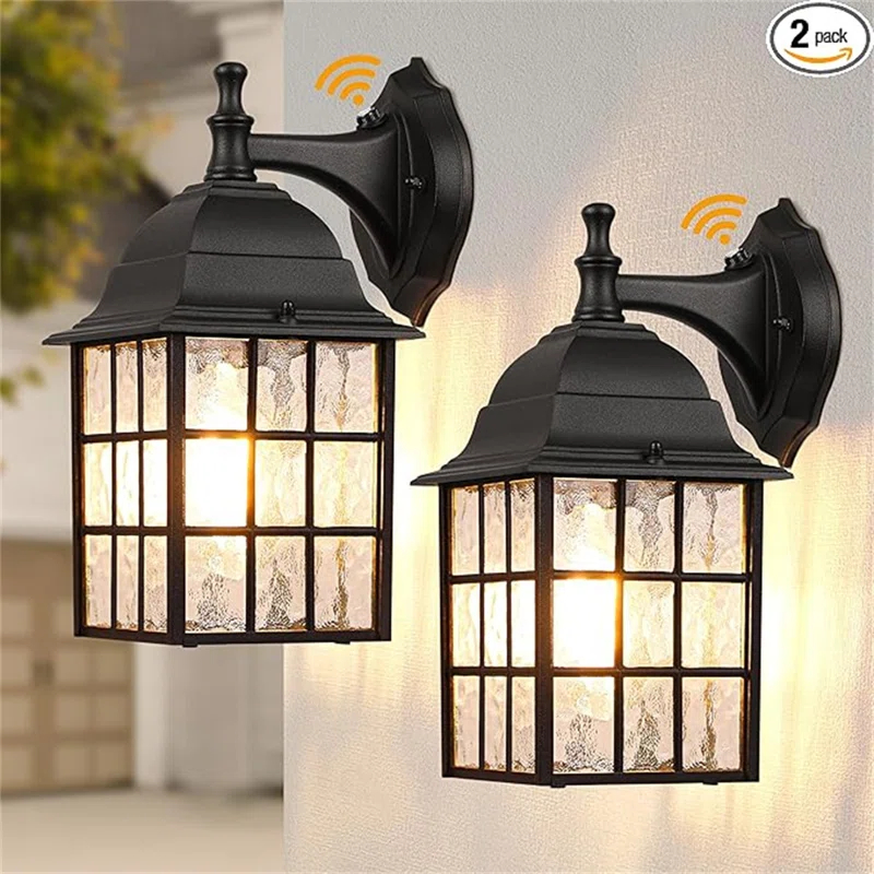 RIZPET 2-Pack Dusk To Dawn Outdoor Wall Lights, Sensor Exterior Light Fixtures Wall Mount, Porch Lights, Black Wall Lantern Wall Lamp, Waterproof Wall Sconce, Outside Lighting For Garage, Front Door (Set of 2)