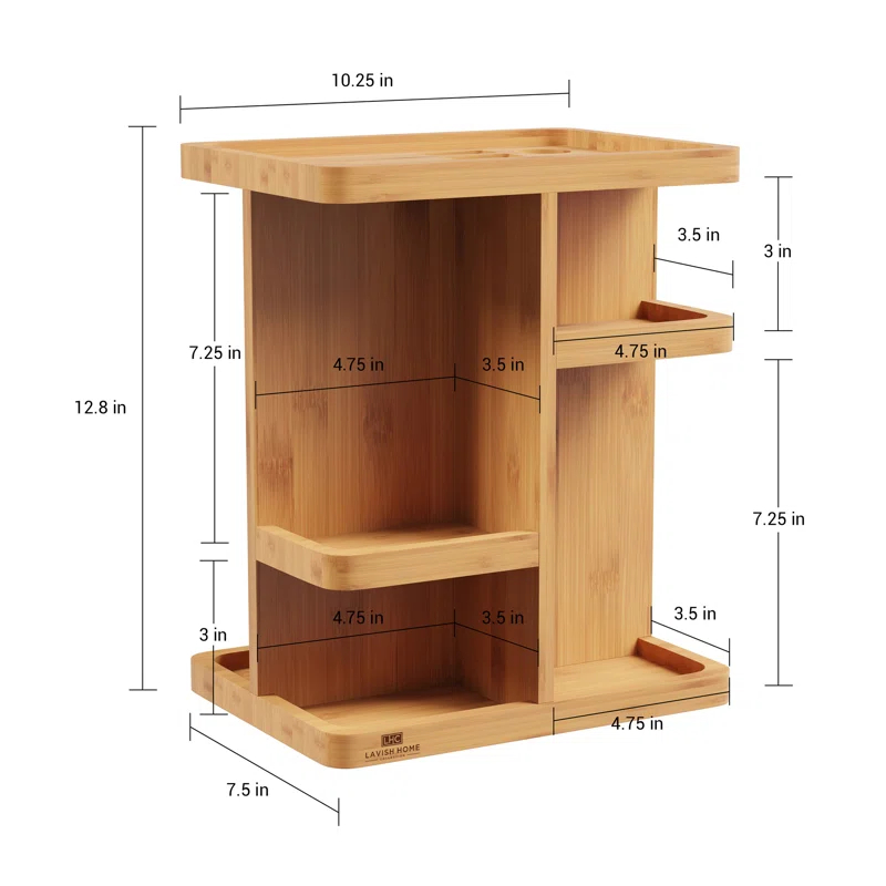 Lavish Home Makeup Organizer - Rotating Eco-Friendly Compact Modern Bamboo Skincare Cosmetic and Vanity Carousel for Bedroom, Bathroom, and Dorm by Lavish Home