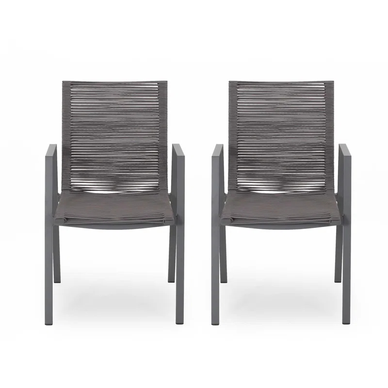 George Oliver Outdoor Modern Aluminum Dining Chair With Rope Seat (Set Of 2)