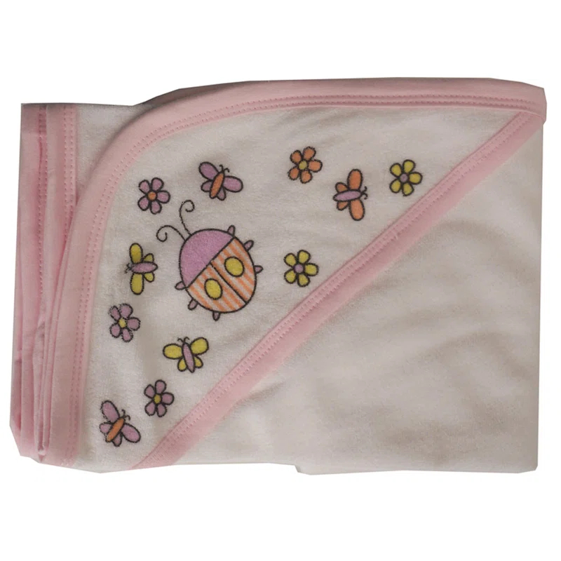 Bambini Hooded Towel With Pink Binding And Screen Prints