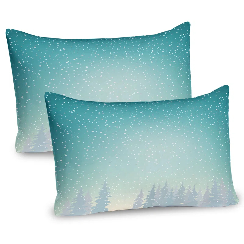 Ambesonne Ambesonne Winter Pillow Sham 2 Pack Spruce Forest Snow Woods Turquoise White