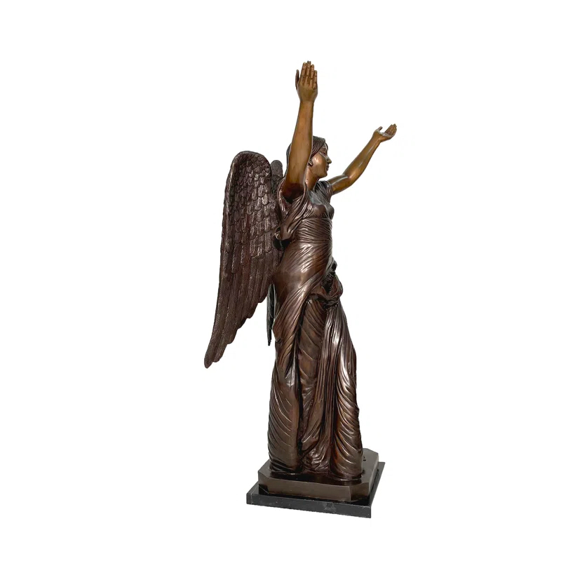 Metropolitan Galleries Bronze Standing Angel With Marble Base Sculpture