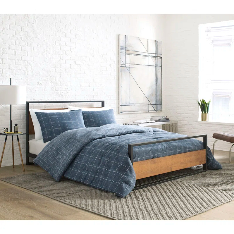 Kenneth Cole Kenneth Cole Holden Grid Cotton Blue Duvet Cover Set