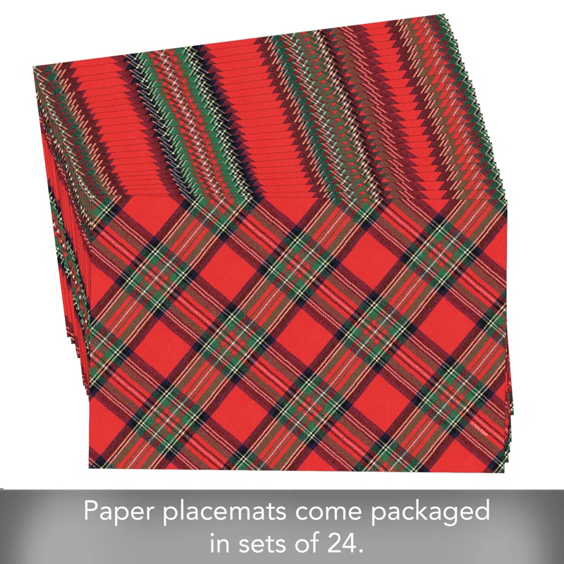 CounterArt Christmas Plaid 24-Sheet Premium Paper Placemats
