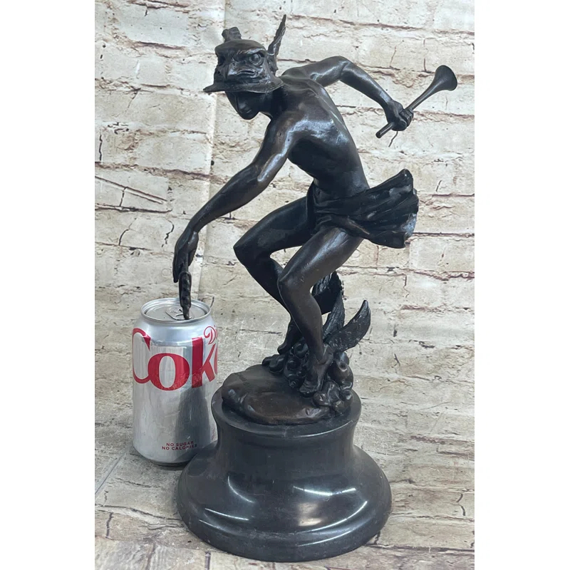 Wildon Home® Mercury Hermes Greek God Messenger Giambologna Bronze Sculpture Statue 11.5" x 12"