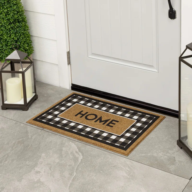 Fall Welcome Home Black/White Geometric Weather Resistant Door Mat
