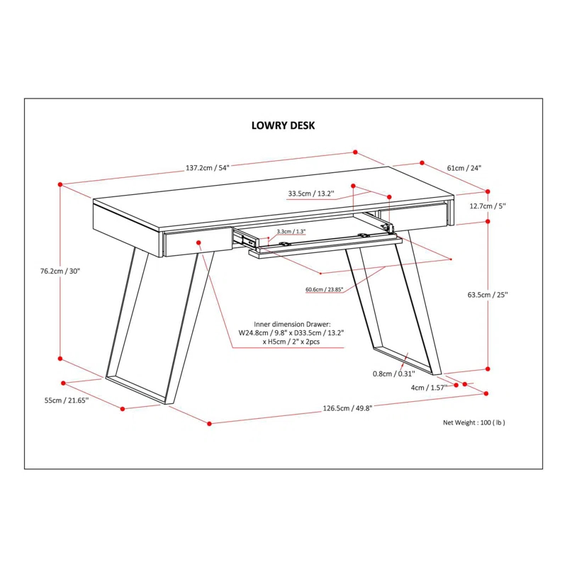 Simpli Home Lowry Solid Acacia Wood Desk, Industrial Style with Keyboard Tray and 2 Drawers