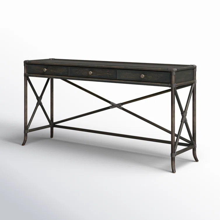 Black Sand Transitional Wood Console Table with Storage