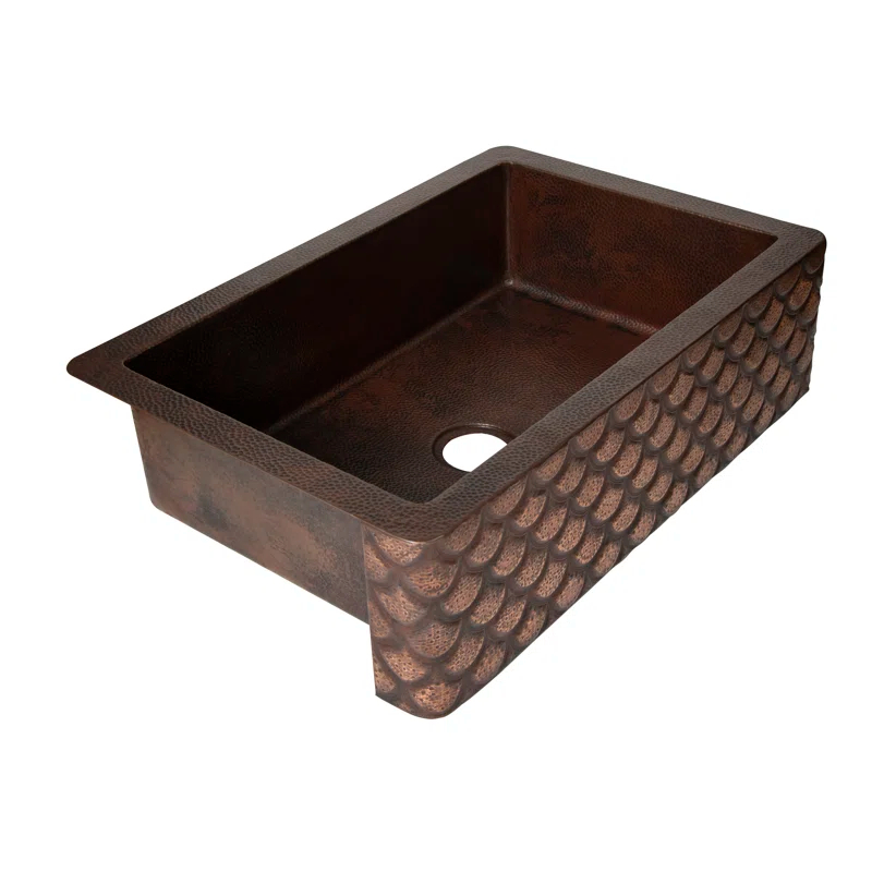 Ambiente CS-KIT-FAH-SGL-SQA-DK Ambiente Mexican Copper Crafts 33x22" Rectangular Single Bowl Copper Kitchen Sink - Bronze Farmhouse Drop-in or Undermount Sink