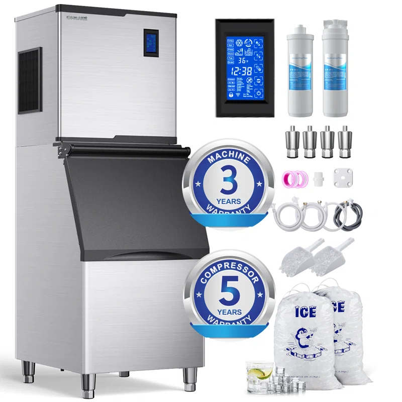 Coolake Commercial Ice Maker Machine 450lbs With 360lb Large Storage, 22 Inch Full Cube Air Cooled Stainless Steel Freestanding Ice Machine For Restaurant Church Hotel, Doe Etl Listed & Reviews | Wayfair
